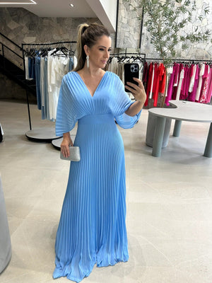 Colorful Pleated Maxi Dress with Elegant Flow