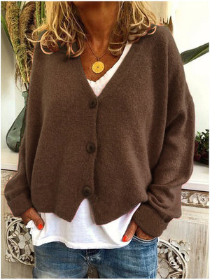 Women's Relaxed Button-Up V-Neck Cardigan