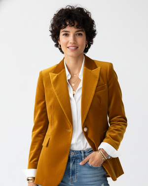 Elegant Women's Velvet Blazer with Gold Buttons