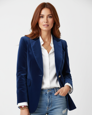 Elegant Women's Velvet Blazer with Gold Buttons