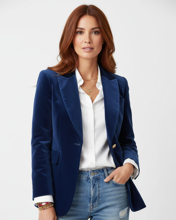 Elegant Women's Velvet Blazer with Gold Buttons
