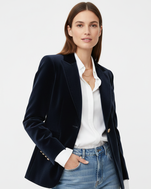 Elegant Women's Velvet Blazer with Gold Buttons
