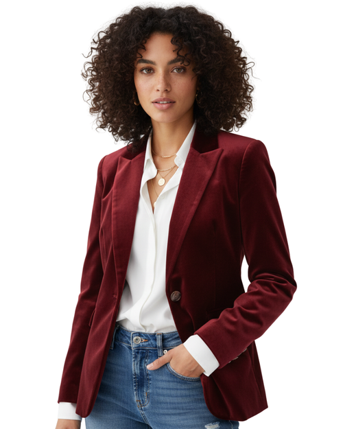 Elegant Women's Velvet Blazer with Gold Buttons