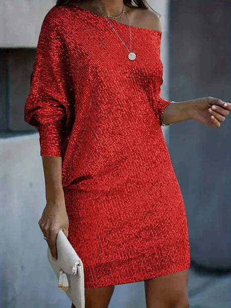 Shimmer Off-Shoulder Mini Party Evening Dress