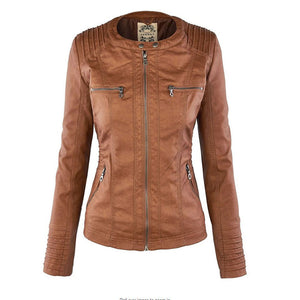 Women's Hooded Faux Leather Moto Jacket with Zip Front