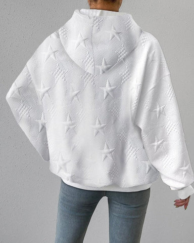 Women's Oversized Star Textured Hooded Sweatshirt