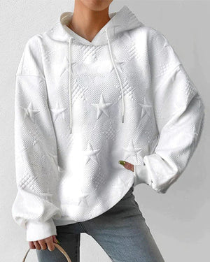 Women's Oversized Star Textured Hooded Sweatshirt