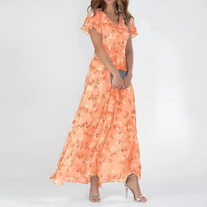 Women’s Romantic Floral Maxi Dress with Flutter Sleeves