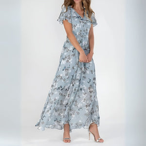 Women’s Romantic Floral Maxi Dress with Flutter Sleeves