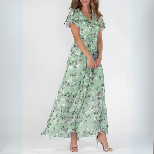 Women’s Romantic Floral Maxi Dress with Flutter Sleeves