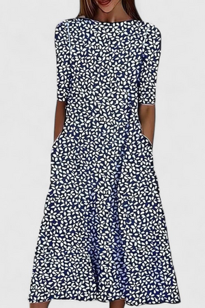 Women's Floral Print Midi Dress with Half Sleeves