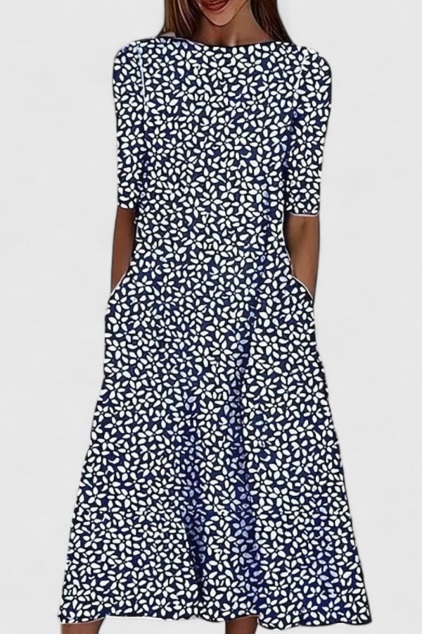 Women's Floral Print Midi Dress with Half Sleeves