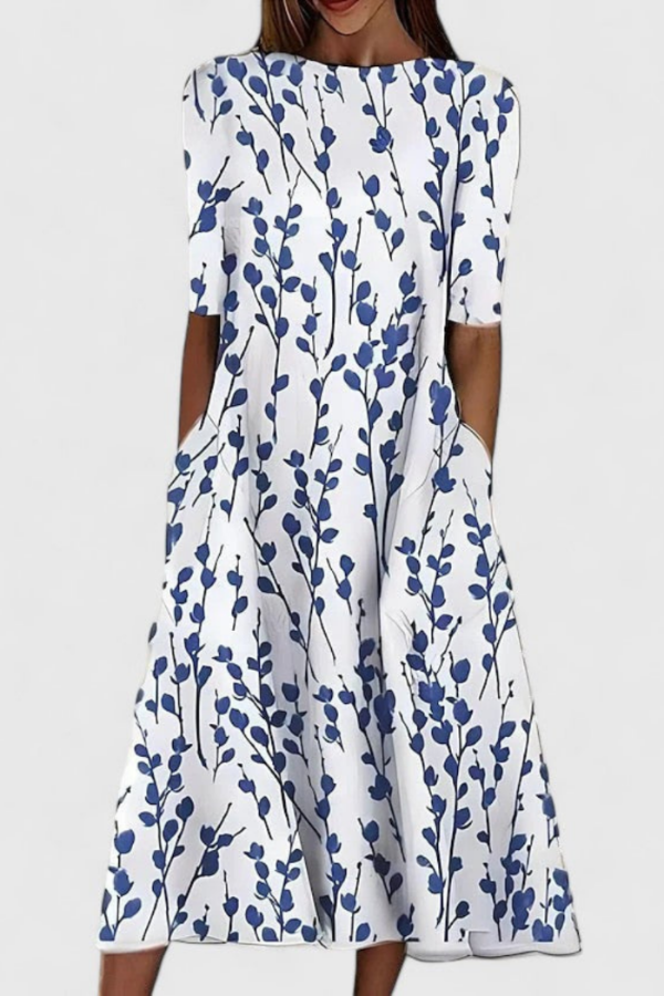 Women's Floral Print Midi Dress with Half Sleeves