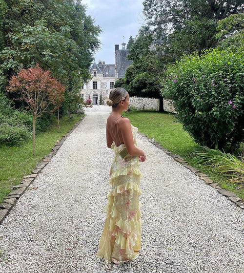 Elegant Ruffle Maxi Dress with Flowy Design