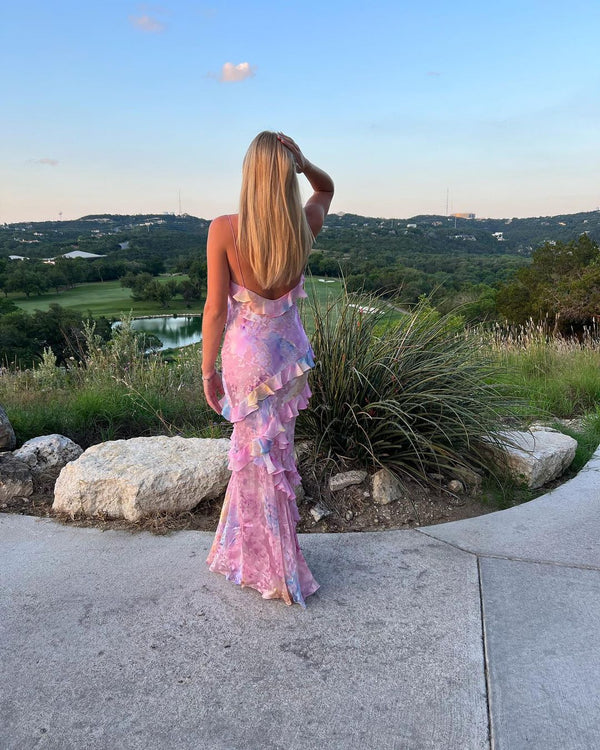 Elegant Ruffle Maxi Dress with Flowy Design