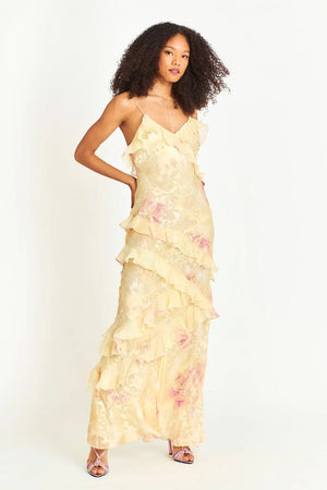 Elegant Ruffle Maxi Dress with Flowy Design