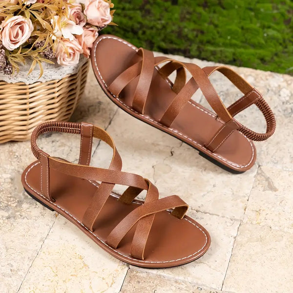 Stylish Criss-Cross Flat Sandals with Golden Accents