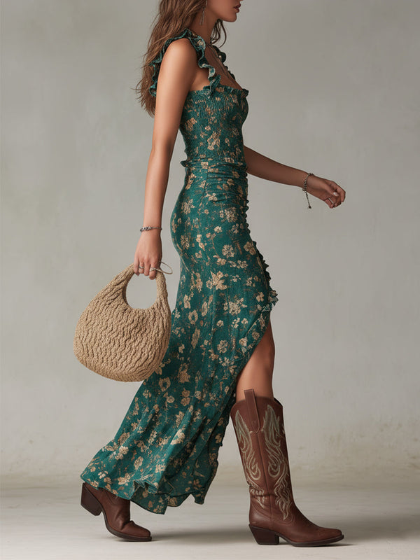 Women’s Floral Mermaid Maxi Dress with High Slit