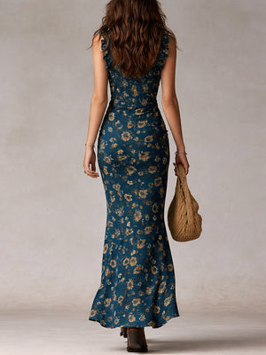 Women’s Floral Mermaid Maxi Dress with High Slit