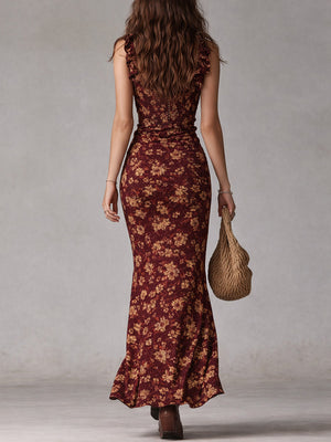Women’s Floral Mermaid Maxi Dress with High Slit