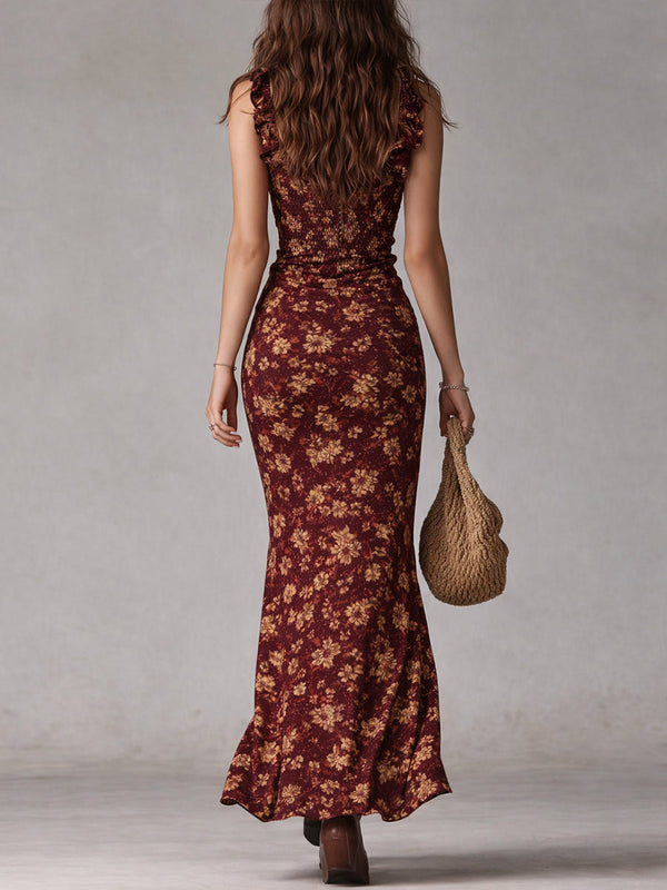Women’s Floral Mermaid Maxi Dress with High Slit