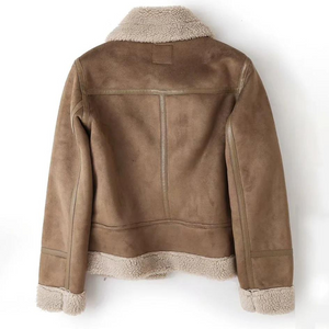 Chaqueta de motorista para mujer de piel sintética tipo borrego