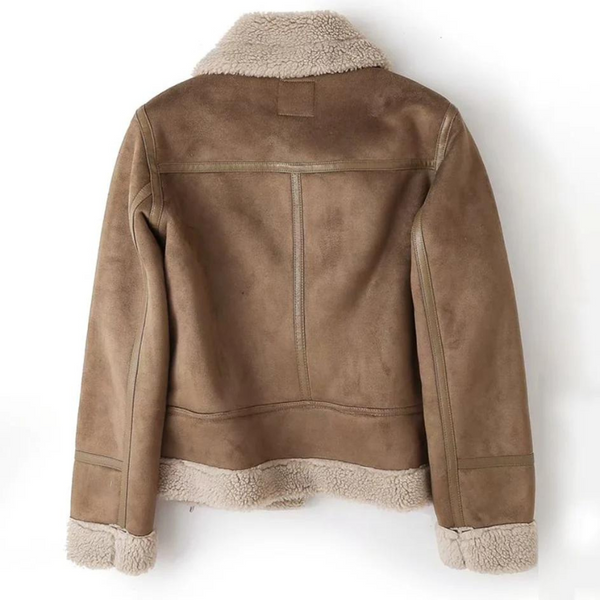 Chaqueta de motorista para mujer de piel sintética tipo borrego