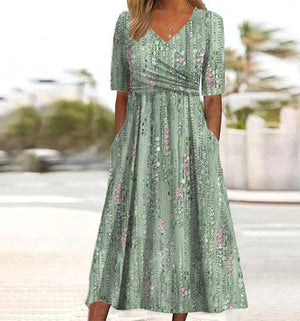 Women’s Elegant Floral V-Neck Midi Dress