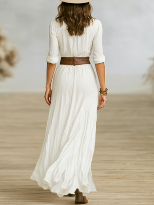 Women’s Boho Split Hem Western Style Maxi Shirt Dress