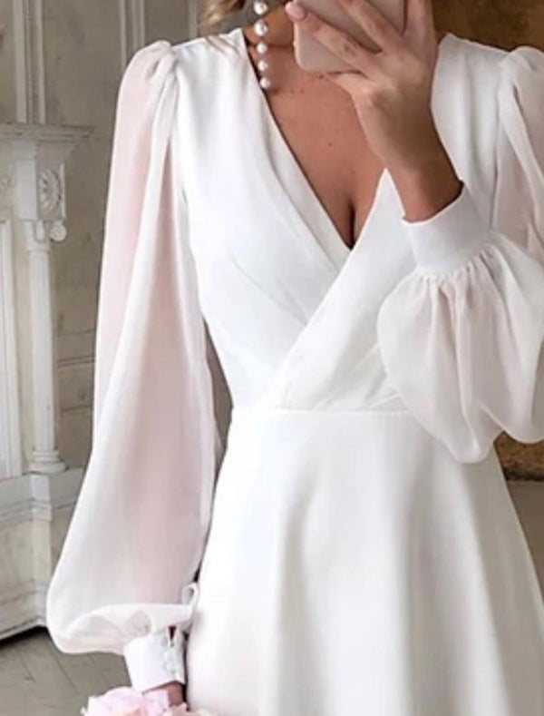 Elegant Midi Wedding Dress for Women with Long Sleeves