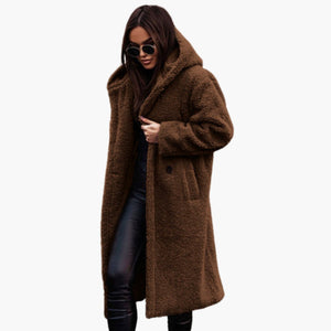 Women's Long Teddy Coat with Hood