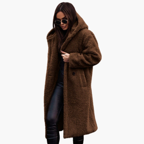 Women's Long Teddy Coat with Hood