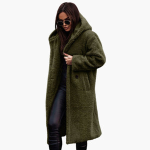 Women's Long Teddy Coat with Hood