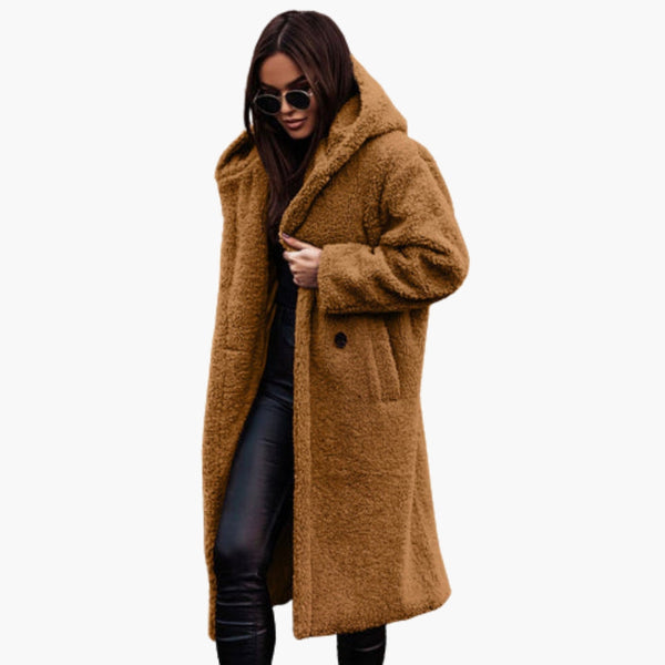 Women's Long Teddy Coat with Hood