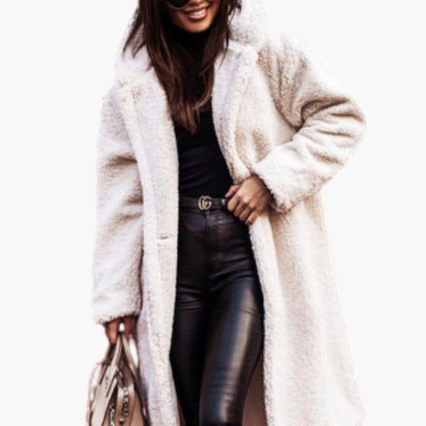 Women's Long Teddy Coat with Hood