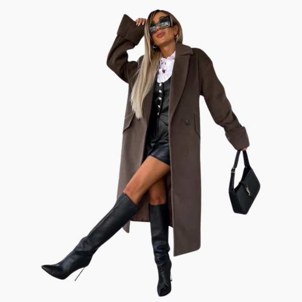 Elegant Long Coat With Notch Lapel And Button Closure