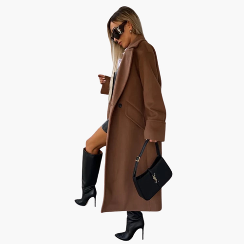 Women's Long Coat with Notch Collar