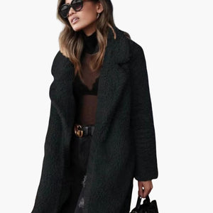 Women's Long Teddy Coat with Lapel Collar