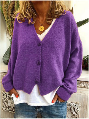 Women's Relaxed Button-Up V-Neck Cardigan