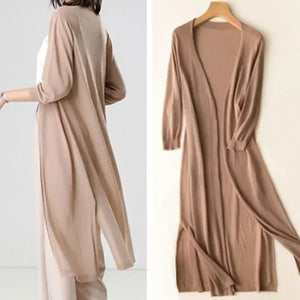 Lightweight Open Front Long Cardigan for Women – 3/4 Sleeve Layering Essential