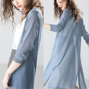Lightweight Open Front Long Cardigan for Women – 3/4 Sleeve Layering Essential