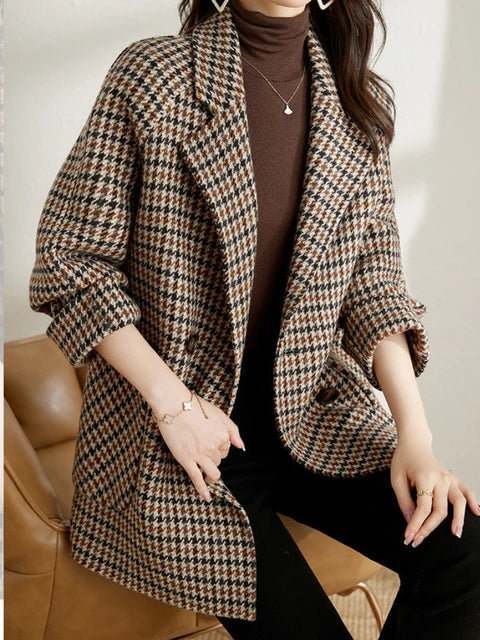 Women's Classic Houndstooth Blazer Coat