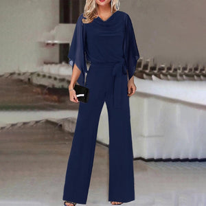 Women's Wide-Leg Jumpsuit with Lace-Up Waist