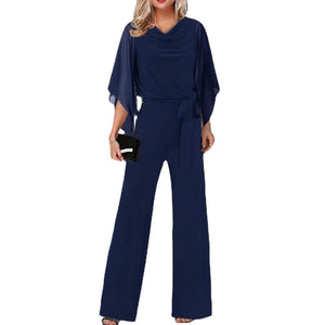 Women's Wide-Leg Jumpsuit with Lace-Up Waist