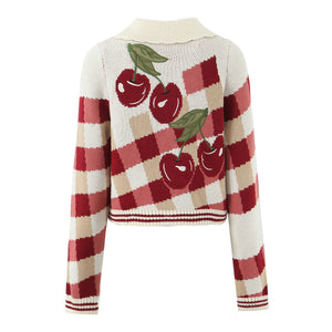Women's Cherry Print Button-Front Cropped Cardigan