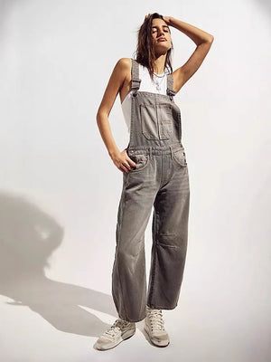 Women's Relaxed-Fit Wide-Leg Overalls with Practical Pockets