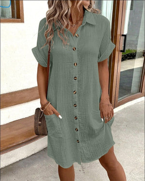 Women's Relaxed Button Shirt Dress with Pockets