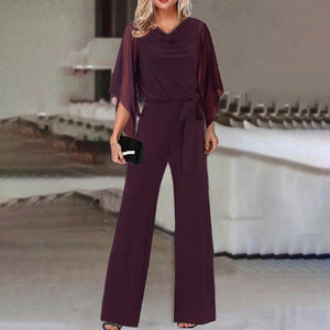 Women's Wide-Leg Jumpsuit with Lace-Up Waist