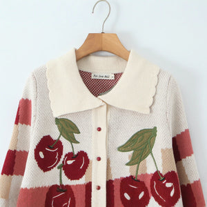 Women's Cherry Print Button-Front Cropped Cardigan