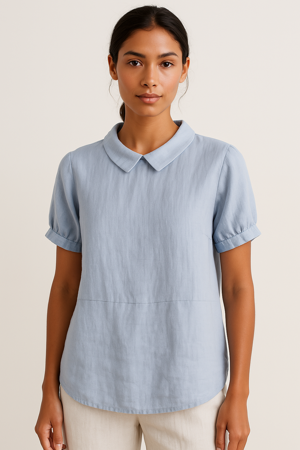 Lightweight Short Sleeve Linen Blouse for Women